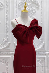 Wine Red Mermaid Evening Gown With Leg Slit, Straps Long Semi Formal Prom Dresses